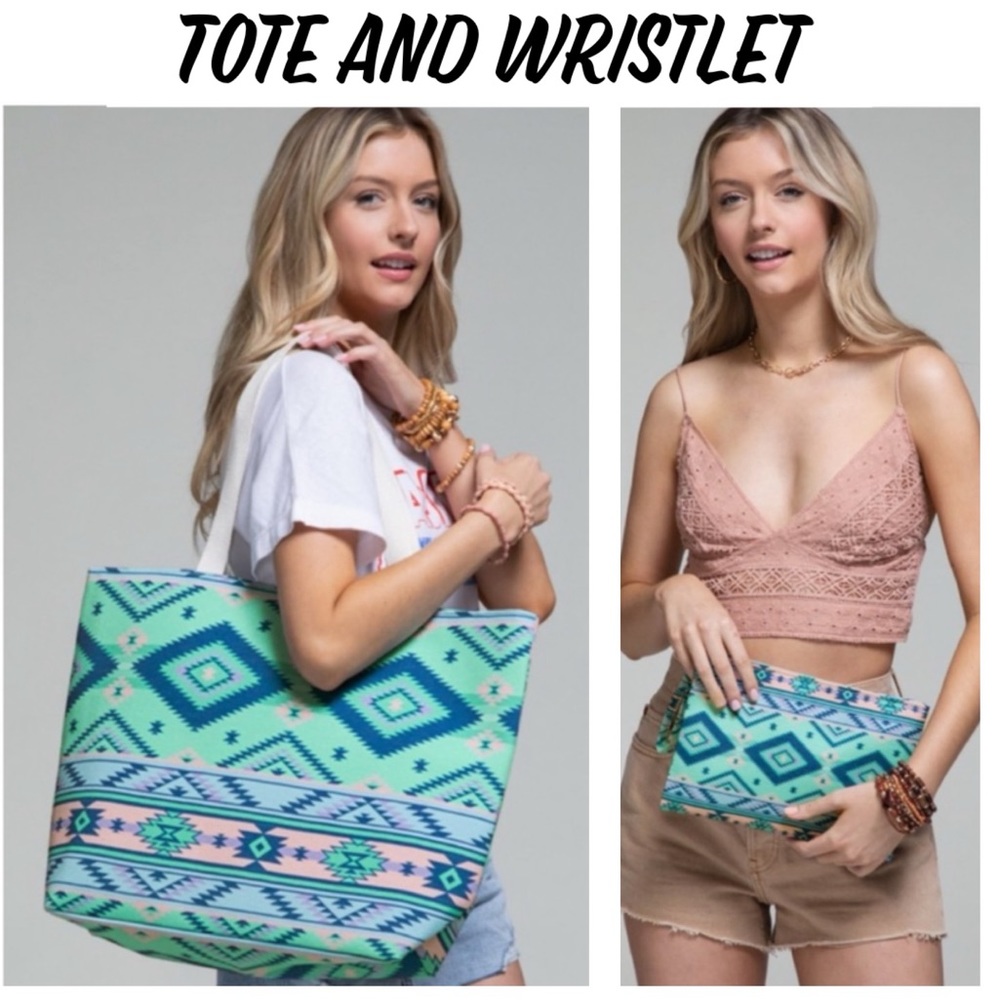 🩵New Ruggine Bohemian Ethnic Print Tote Bag And Matching Wristlet🩵